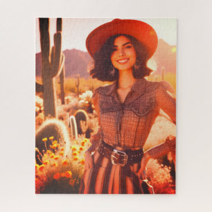 Une cowgirl souriante dans le désert Puzzle 520 pi
