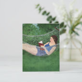 Une dame d'été lit livre en hamac faire-part (Debout devant)
