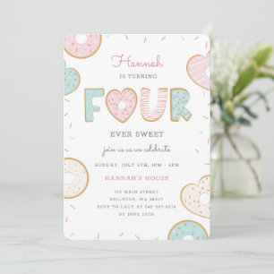 Une Donut quatre fois Anniversaire invitation rose