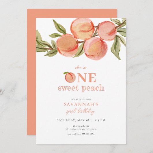 Une douce Pêche Peach Invitation Peach Premier Ann (Devant / Derrière)