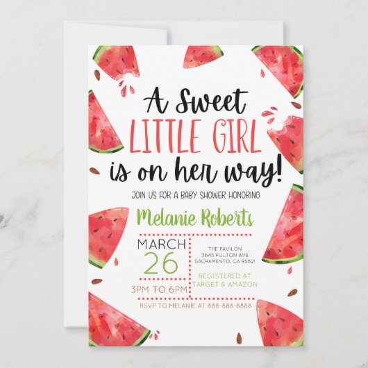 Une douce Petite Fille Watermelon Invitation À Thè (Devant)