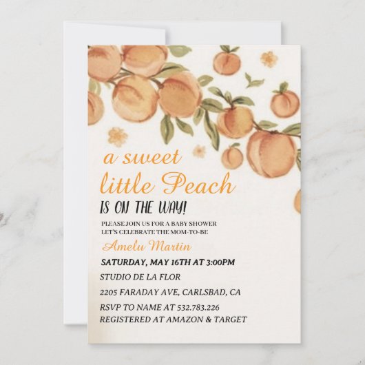 Une douce petite pêche Baby shower Invitation (Devant)