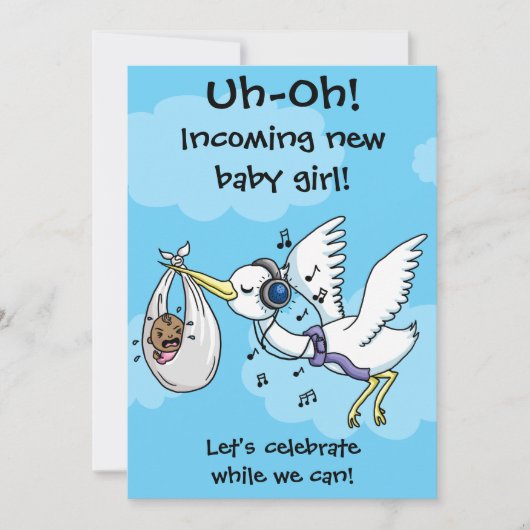 Une drôle de carte de baby shower de cigogne et de (Devant)