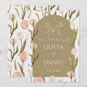 Une élégante invitation de mariage en vert olive (Devant / Derrière)