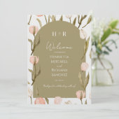 Une élégante invitation de mariage en vert olive (Debout devant)