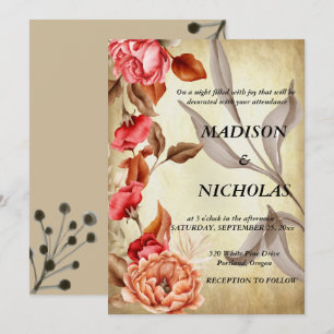 Une faire-part de mariage botanique fleurie et rus