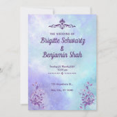 Une faire-part de mariage esthétique bleu violet (Devant)