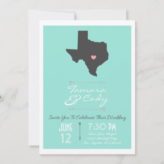 Une Faire-part de mariage Texas couleur Aqua (Devant)