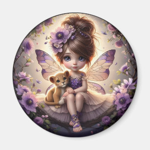 Une fée et son Lion Cub - violet - Aimant