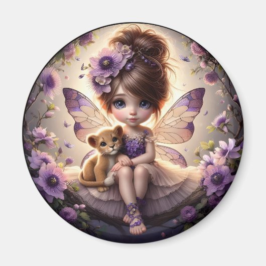 Une fée et son Lion Cub - violet - Aimant (Devant)