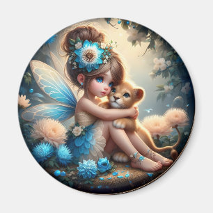 Une Fée et son Lionceau - Aimant Bleu