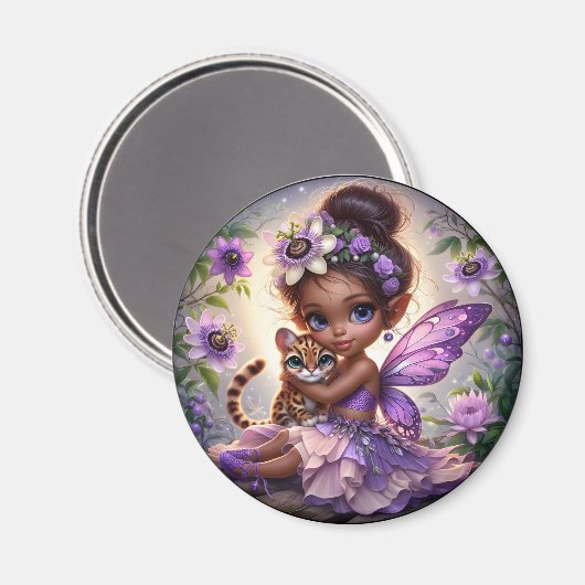 Une fée et son petit léopard - Purple Magnet (Recto/Verso)