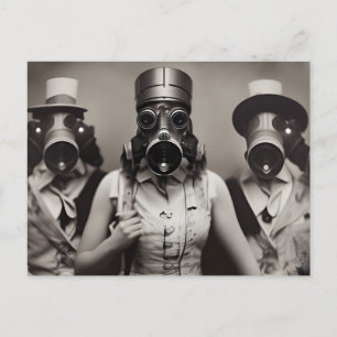 Une femme dans une carte postale de masque à gaz