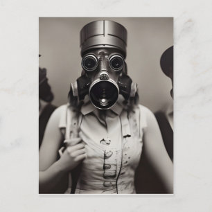 Une femme dans une carte postale de masque à gaz