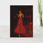 Une femme en robe rouge Carte Saint Valentin (Devant)