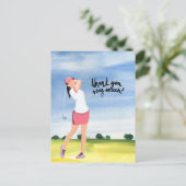 Une femme golfeuse est carte de remerciements golf (Debout devant)
