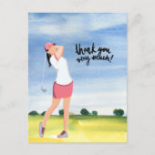 Une femme golfeuse est carte de remerciements golf (Devant)
