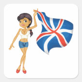 Une Femme Portant Un Sticker Carré Union Jack Flag (Devant)