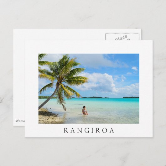 Une femme sous le palmier Rangiroa carte postale (Devant / Derrière)