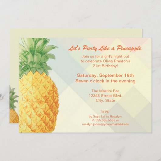 Une fête comme un ananas | Carte d'invitation (Devant / Derrière)