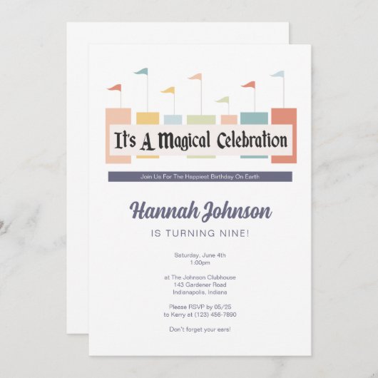 Une fête magique Invitation d'anniversaire (Devant / Derrière)