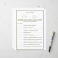 Une feuille de papier GAME pour une douche nuptial