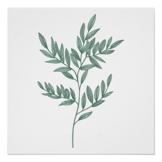 Une feuille en pin peint en bleu sage Poster Impri (Devant)