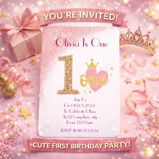 UNE FILLE D'UN AN ENFANT ANNIVERSAIRE INVITATION