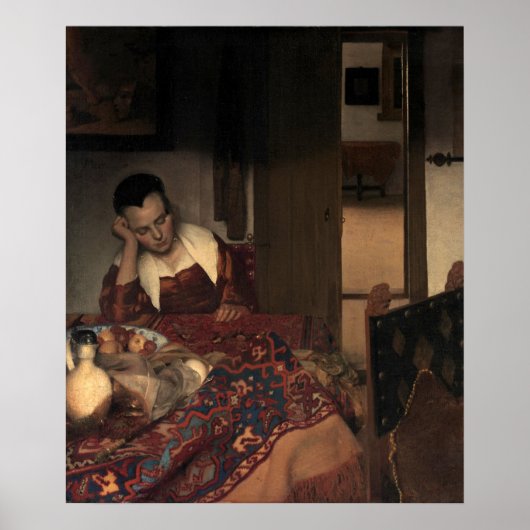 Une fille endormie par Johannes Vermeer - poster (Devant)