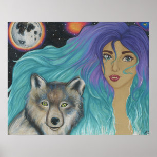 Une fille et son affiche de loup