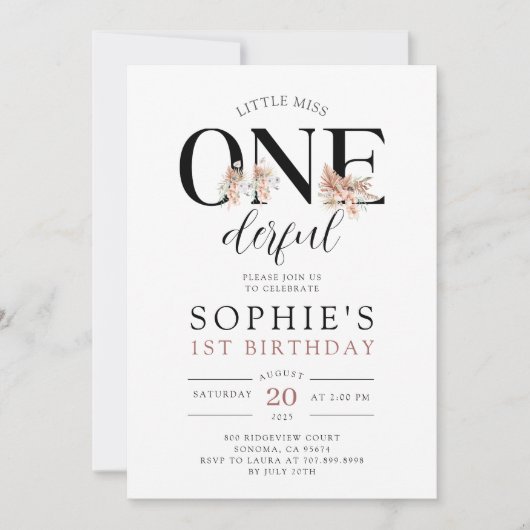 UNE Fille florale délirante Invitation d'anniversa (Devant)