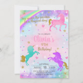 Une fille licorne l'aquarelle or invitation annive (Devant)