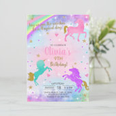 Une fille licorne l'aquarelle or invitation annive (Debout devant)