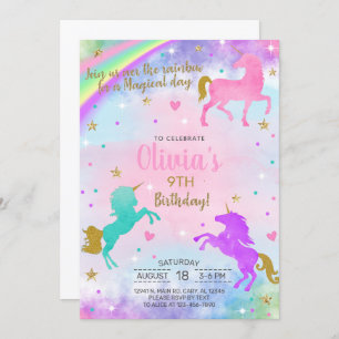 Une fille licorne l'aquarelle or invitation annive