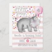 Une fille rose hippo invitation d'anniversaire, in (Devant / Derrière)