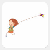 Une Fille Volant Un Sticker Carré Kite (Devant)
