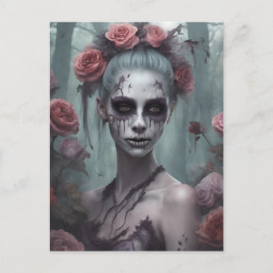 Une fille zombie dans la carte postale Rose