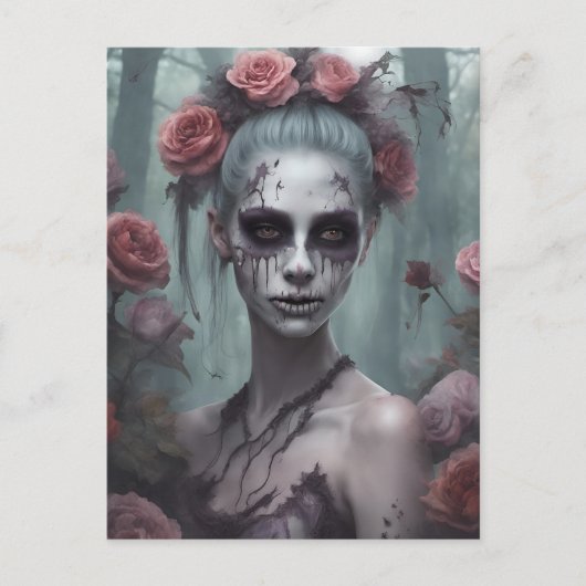 Une fille zombie dans la carte postale Rose (Devant)