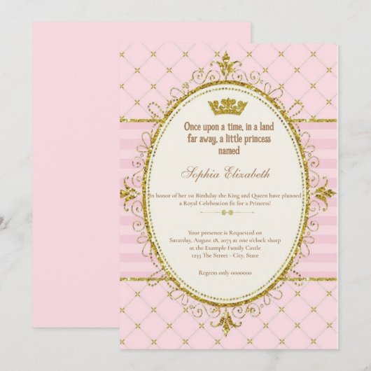 Une fois Princesse 1er anniversaire Invitation (Devant / Derrière)