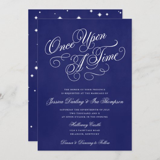Une Fois Un Mariage Invitations Royal Blue (Devant / Derrière)
