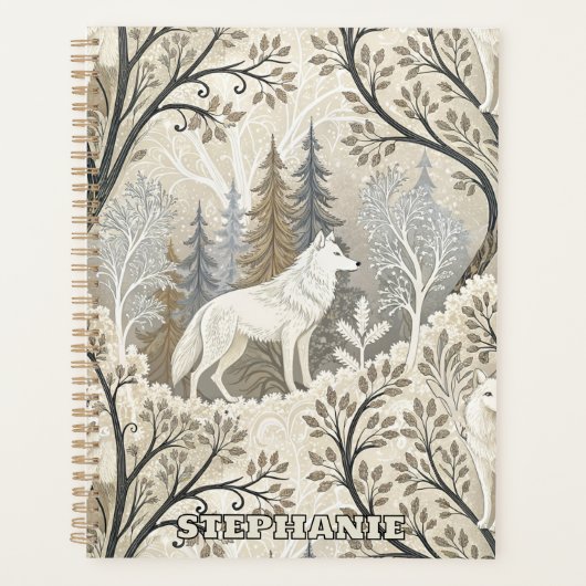 Une forêt d'hiver paisible avec des loups blancs (Devant)