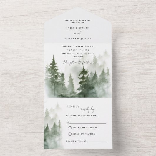 Une forêt verte tout en un mariage Invitation (À l'intérieur)