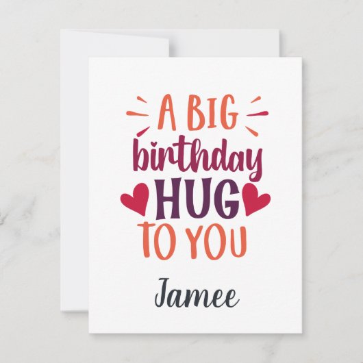 Une grande carte cadeau d'anniversaire Hug Birthda (Devant)