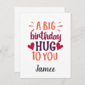 Une grande carte cadeau d'anniversaire Hug Birthda (Devant / Derrière)