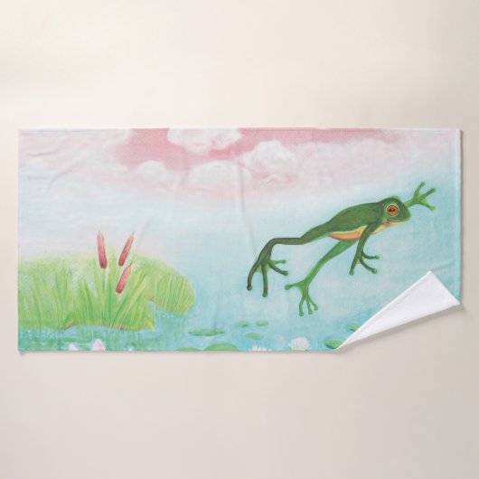 Une Grenouille S'Enfonce Dans L'Étang Illustration (Serviette de bain)