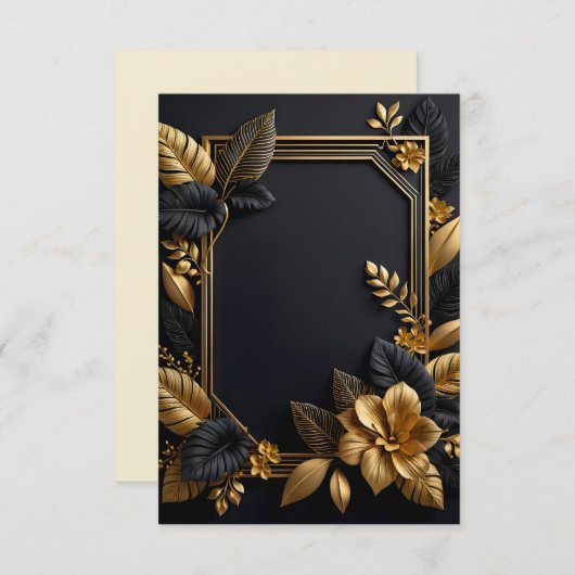 une invitation à plat design mariage noir et or (Devant / Derrière)