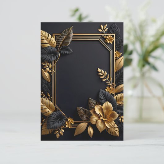 une invitation à plat design mariage noir et or (Debout devant)