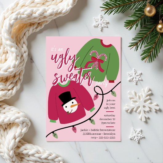 Une invitation à une fête de vacances de pull moch