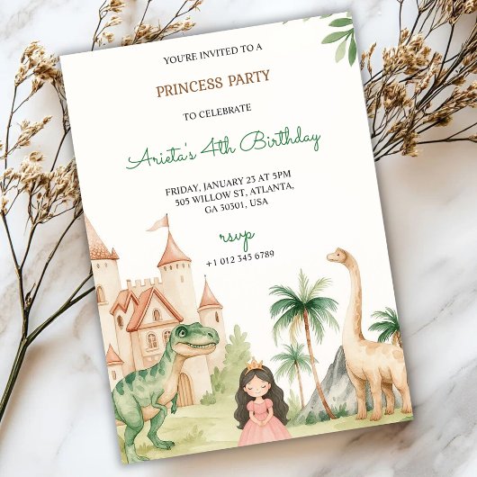 Une invitation à une fête d'enfants avec une princ