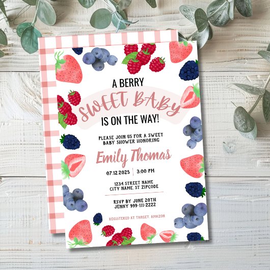 Une invitation au Baby shower doux Berry